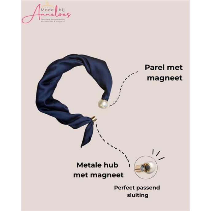 Dames Halssjaal Marine korte damessjaal met parel 519